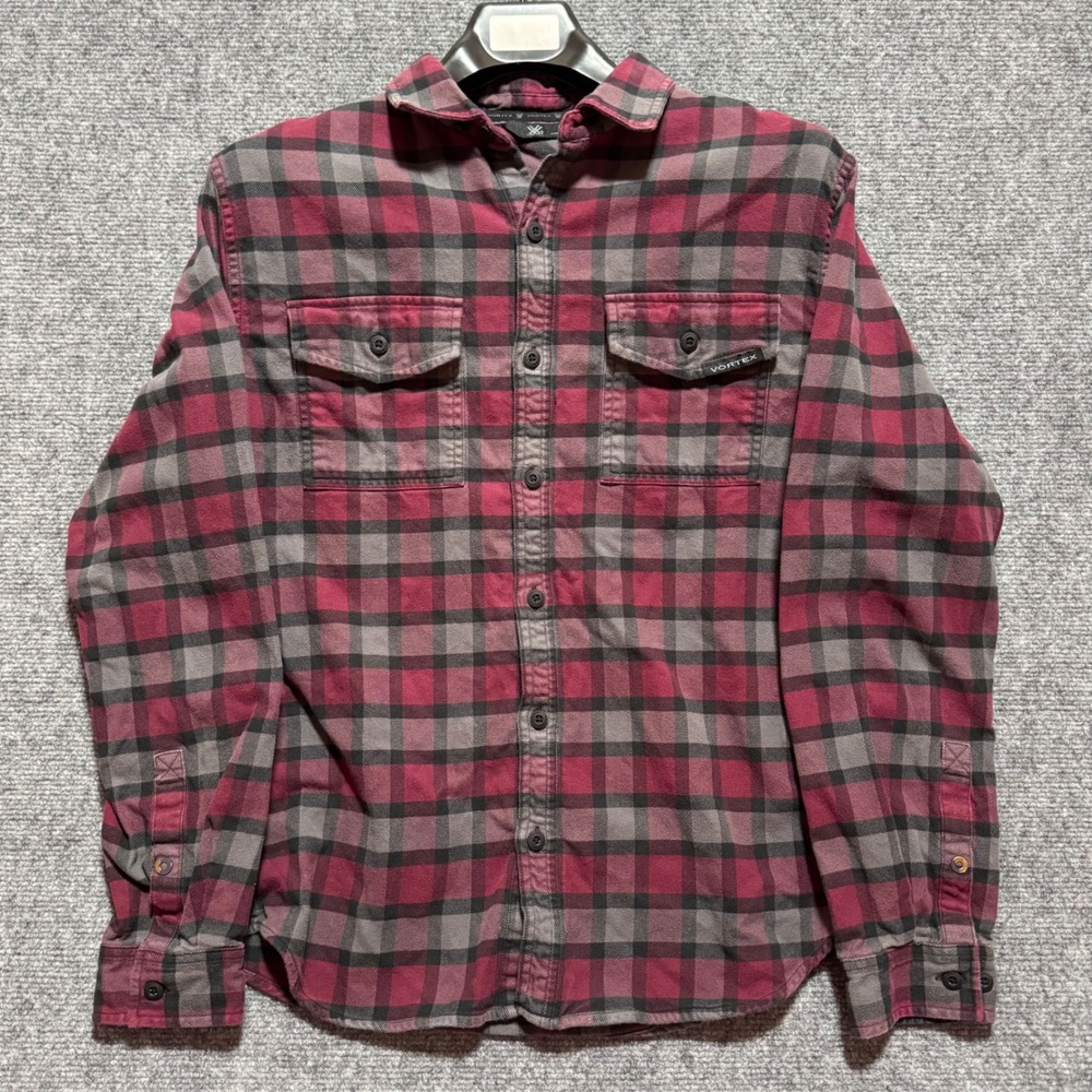 Vortex Flannel Purple Mens Medium Plaid Button Shirt Size M Flap Pockets